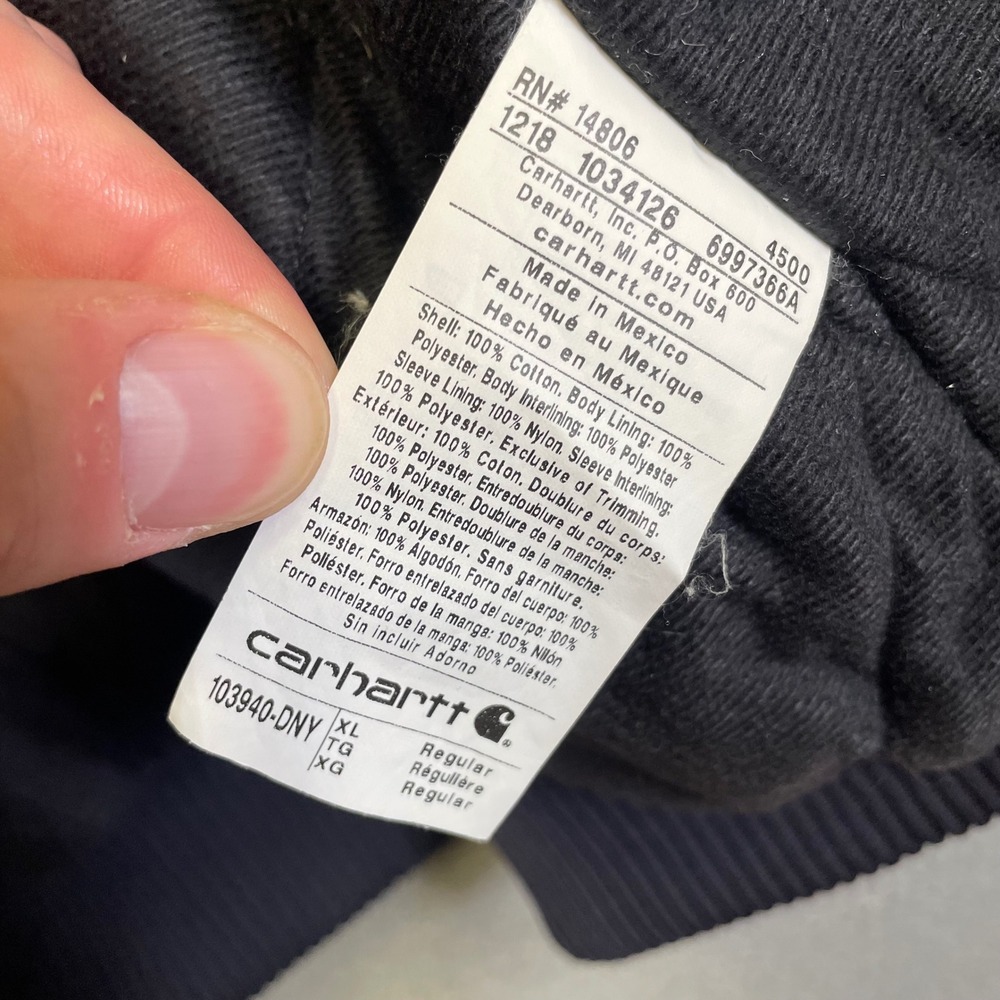 Carhartt 103940-DNY Duck Active Jacket Men's XL Navy Quilted Hooded Work Coat - Picture 3 of 5